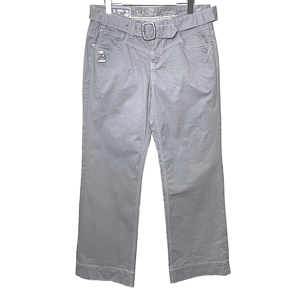 Not The Same N.T.S UK Gray Straight Wide Leg Pants Mid Rise Belted Waist 30" - Picture 1 of 16